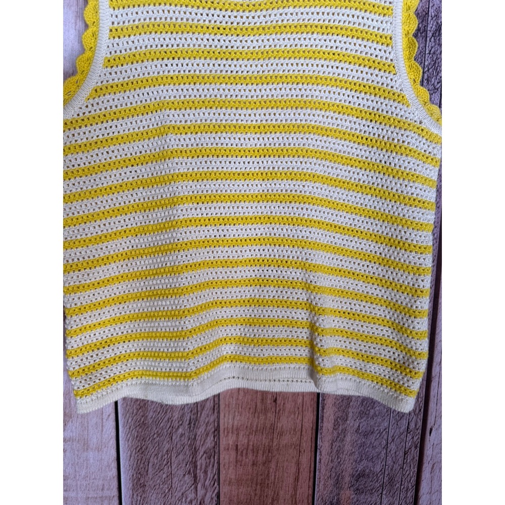 Boden Crochet Open Knit Sweater Tank Scallop Yellow White Summer Resort Small - Picture 4 of 8